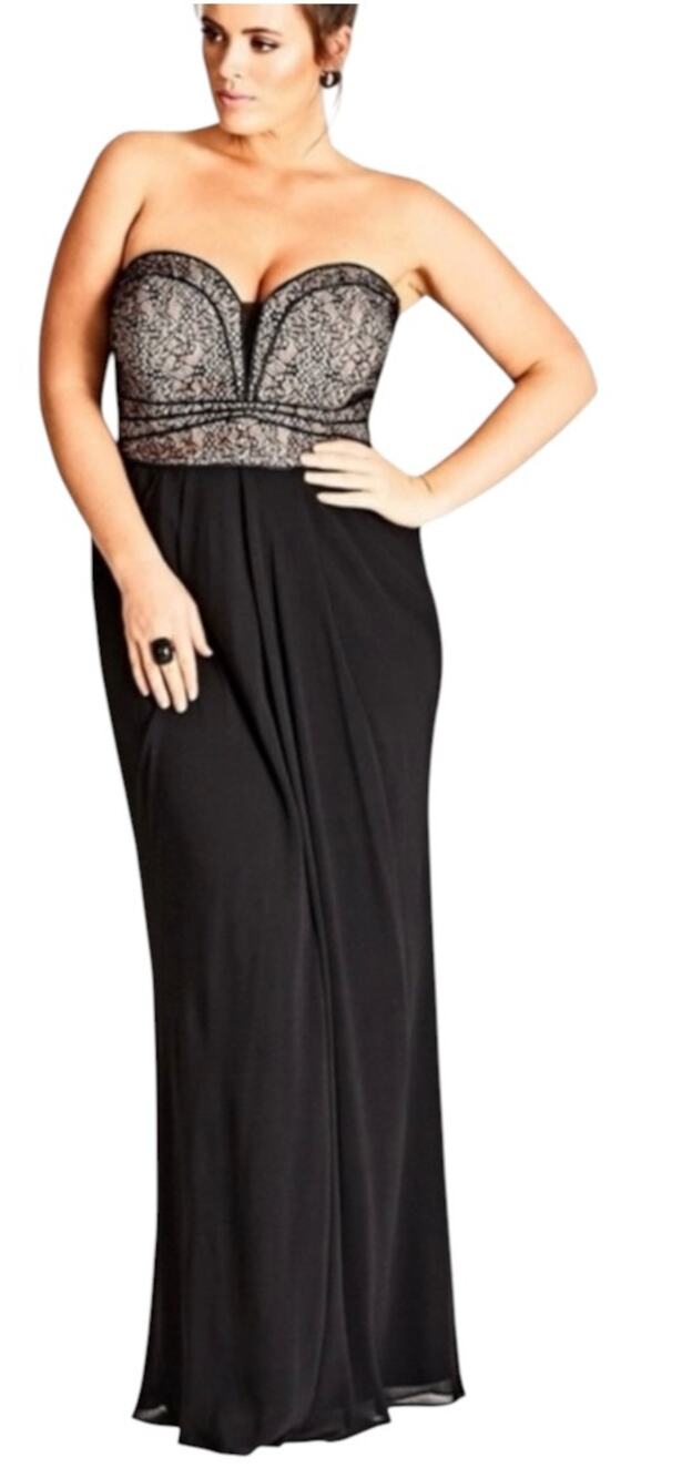 City Chic Motown Black Lace Bodice Maxi Gown Women Size 20 Sweetheart Formal